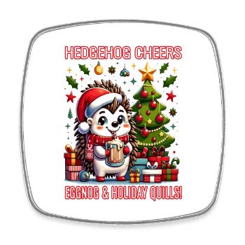 Hedgehog Cheers, lait de poule et piquants de Noël - Magnet carré - blanc - Devant