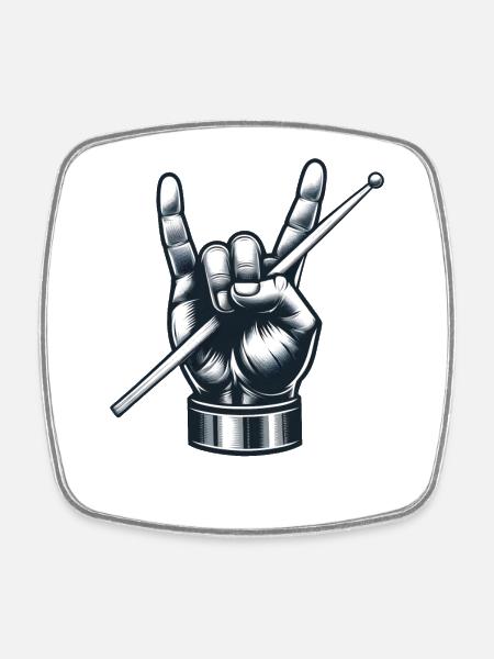 Batteur, Batteur, Groupe, Metal Pose, Frites, Fourchette - Magnet carré - blanc