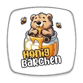 Honigbärchen – Niedlicher Bär im Honigtopf - Viereckiger Kühlschrankmagnet - Weiß - Vorne