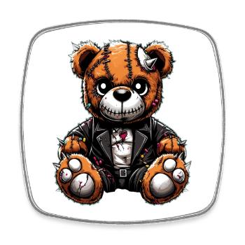 Ours en peluche Punk Rebel - Magnet carré - blanc - Devant