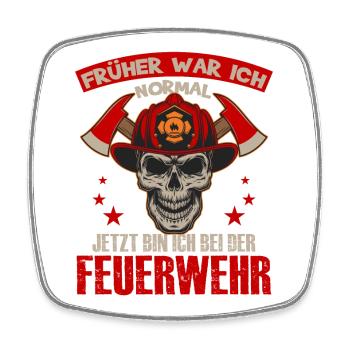 Feuerwehr Schädel mit Helmlogo - Viereckiger Kühlschrankmagnet - Weiß - Vorne