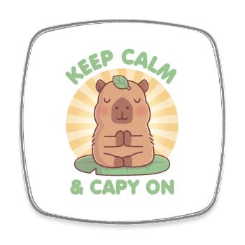Cute Capybara Meditating Keep Calm And Capy On Pun - Square fridge magnet - white - Front