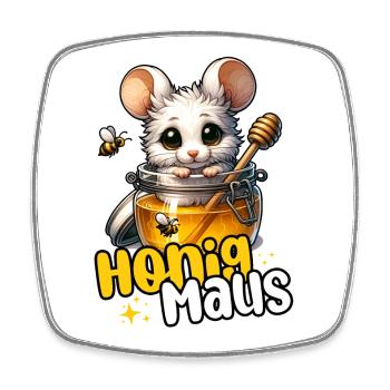 Honigmaus – Süße Maus im Honigglas - Viereckiger Kühlschrankmagnet - Weiß - Vorne