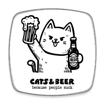 Katzen und Bier 1 - Viereckiger Kühlschrankmagnet - Weiß - Vorne