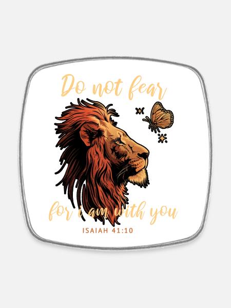 Verset biblique papillon lion - Magnet carré - blanc
