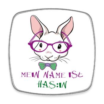 Lapin avec lunettes de soleil de Pâques - Magnet carré - blanc - Devant