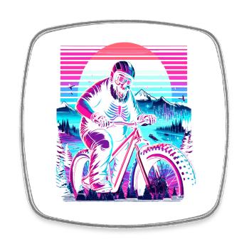 Synthwave Skelett Biker Fatbike Retro Sunset - Viereckiger Kühlschrankmagnet - Weiß - Vorne