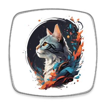 Bunte Katze - Viereckiger Kühlschrankmagnet - Weiß - Vorne