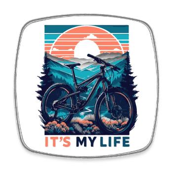 Mountain Bike Sunset Adventure Design - Square fridge magnet - white - Front