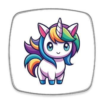 Licorne arc-en-ciel mignonne – Style Kawaii - Magnet carré - blanc - Devant