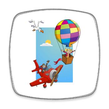 Girl in a hot air balloon and a red airplane - Square fridge magnet - white - Front