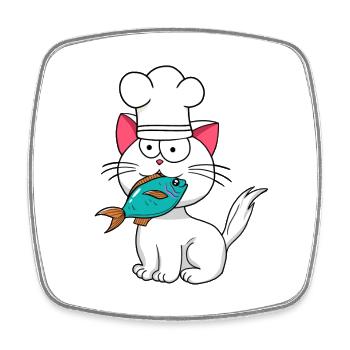 Chat, Poisson, Chef, Cuisine, Cuisinier À La Maison, Chats, Poisson - Magnet carré - blanc - Devant