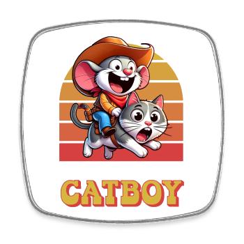 Cowboy Maus reitet auf Katze – Little Big Catboy - Viereckiger Kühlschrankmagnet - Weiß - Vorne