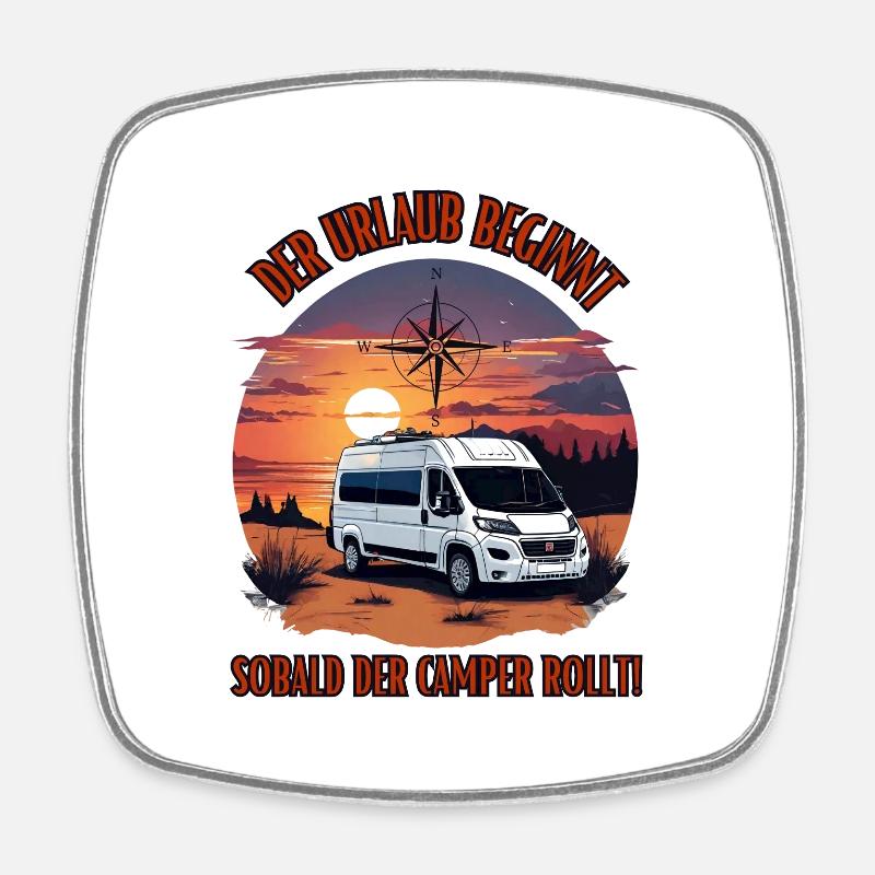 Camper - The holiday begins as soon as the camper rolls - Square fridge magnet - white