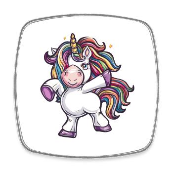 Bunter Einhorn Tanz - Viereckiger Kühlschrankmagnet - Weiß - Vorne