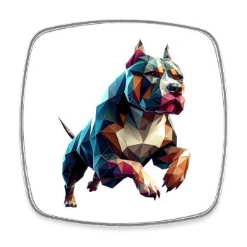 Pitbull Dog Running Origami Geometric 3D - Square fridge magnet - white - Front