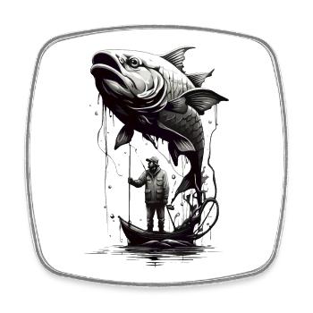 PÊCHE, PÊCHEUR, PÊCHEUR, PÊCHEUR - Magnet carré - blanc - Devant