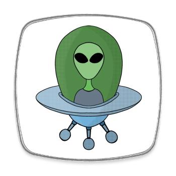 Alien in seinem kleinen Raumschiff - Viereckiger Kühlschrankmagnet - Weiß - Vorne
