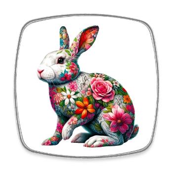 Lapin décoré de fleurs - Magnet carré - blanc - Devant