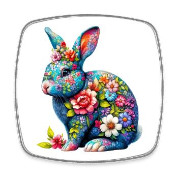 Lapin décoré de fleurs - Magnet carré - blanc - Devant