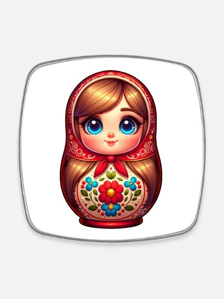 Russian Khokhloma Russia Russian Russian - Square fridge magnet - white