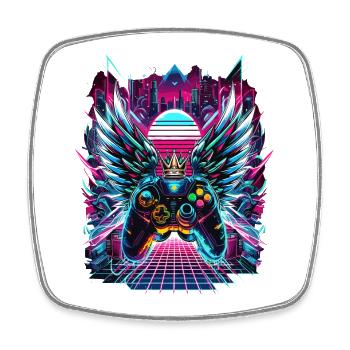 Manette Synthwave Sunset Gamer - Magnet carré - blanc - Devant