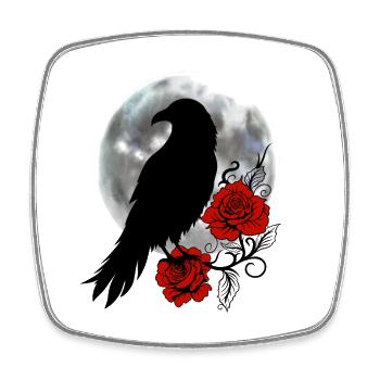 Schwarzer Rabe rote Rosen Vollmond - Viereckiger Kühlschrankmagnet - Weiß - Vorne