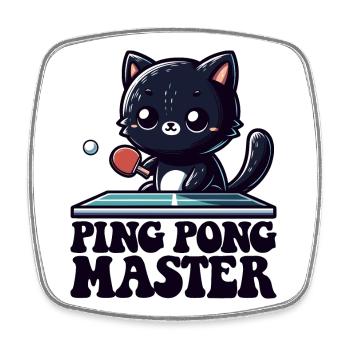 Ping Pong Master Katze Black Cat Dad Outfit - Square fridge magnet - white - Front