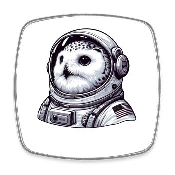 Snowy Owl Astronaut Space Adventure - Square fridge magnet - white - Front