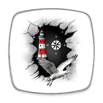 Möwe Leuchtturm Kompass maritim Ahoi - Viereckiger Kühlschrankmagnet - Weiß - Vorne