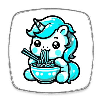 Japonais Kawaii Licorne Ramen Cuisine Asiatique - Magnet carré - blanc - Devant