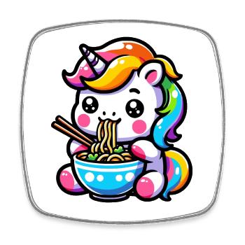 Japonais Kawaii Licorne Ramen Cuisine Asiatique - Magnet carré - blanc - Devant