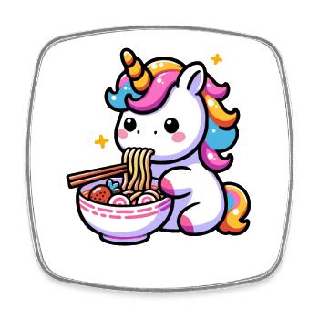 Japonais Kawaii Licorne Ramen Cuisine Asiatique - Magnet carré - blanc - Devant