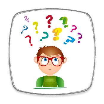 Boy with glasses with many colorful question marks - Square fridge magnet - white - Front