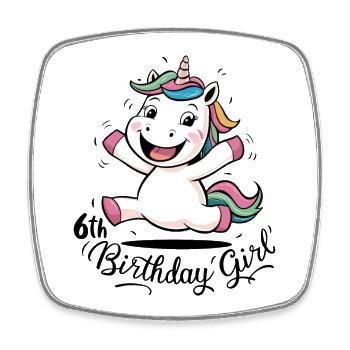 Licorne 6e anniversaire fille cadeau créature mythique - Magnet carré - blanc - Devant