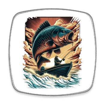 Vintage Sonnenuntergang Karpfen Angler Abenteuer - Viereckiger Kühlschrankmagnet - Weiß - Vorne