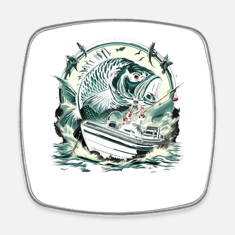 Pêcheur Pêcheur Majestic Carp - Magnet carré - blanc