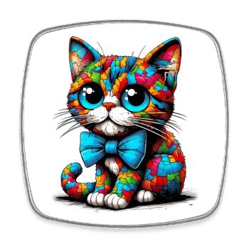 Katze mit Fliege - Viereckiger Kühlschrankmagnet - Weiß - Vorne