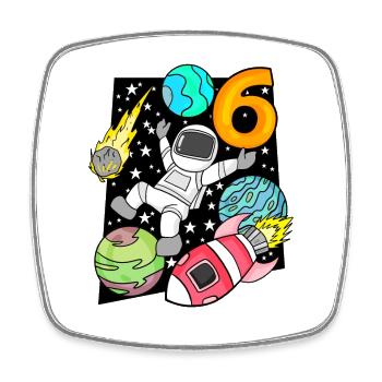 6 Birthday Boy Astronaut Rocket - Square fridge magnet - white - Front
