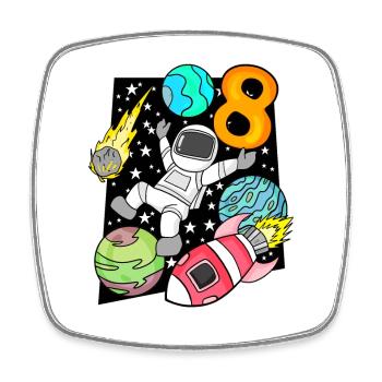 8 Fusée astronaute garçon d’anniversaire - Magnet carré - blanc - Devant