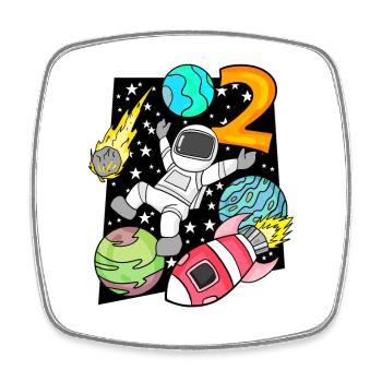 2 Geburtstag Junge Astronaut - Viereckiger Kühlschrankmagnet - Weiß - Vorne