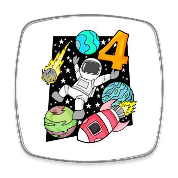 4 Birthday Boy Astronaut Rocket Space - Square fridge magnet - white - Front