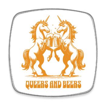 LGBTQ+, Queers, Einhörner und Bier Backprint - Viereckiger Kühlschrankmagnet - Weiß - Vorne