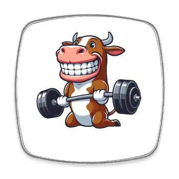 Cow Bull Dumbbell Workout Weightlifter - Square fridge magnet - white - Front
