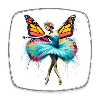 Ballerina mit Schmetterlingsflügeln, Schmetterlingen, Tutu - Viereckiger Kühlschrankmagnet - Weiß - Vorne