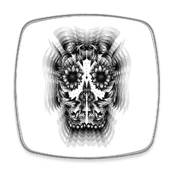 Optische Täuschung, Totenkopf mit Blumen - Viereckiger Kühlschrankmagnet - Weiß - Vorne