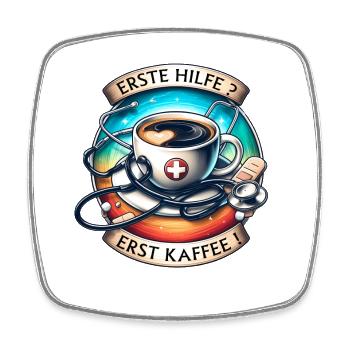 Humorous coffee art with first aid motif - Square fridge magnet - white - Front