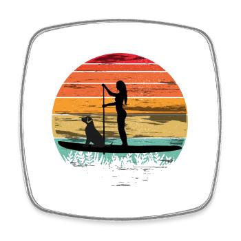 Paddleboarding with dog - Paddleboarding Tee - Viereckiger Kühlschrankmagnet - Weiß - Vorne