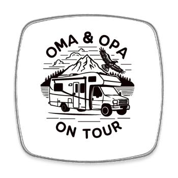 Oma und Opa on Tour Wohnmobil - Viereckiger Kühlschrankmagnet - Weiß - Vorne