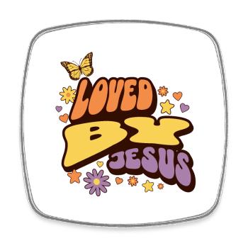 Liebe zu Jesus mit Blumen und Schmetterling - Viereckiger Kühlschrankmagnet - Weiß - Vorne